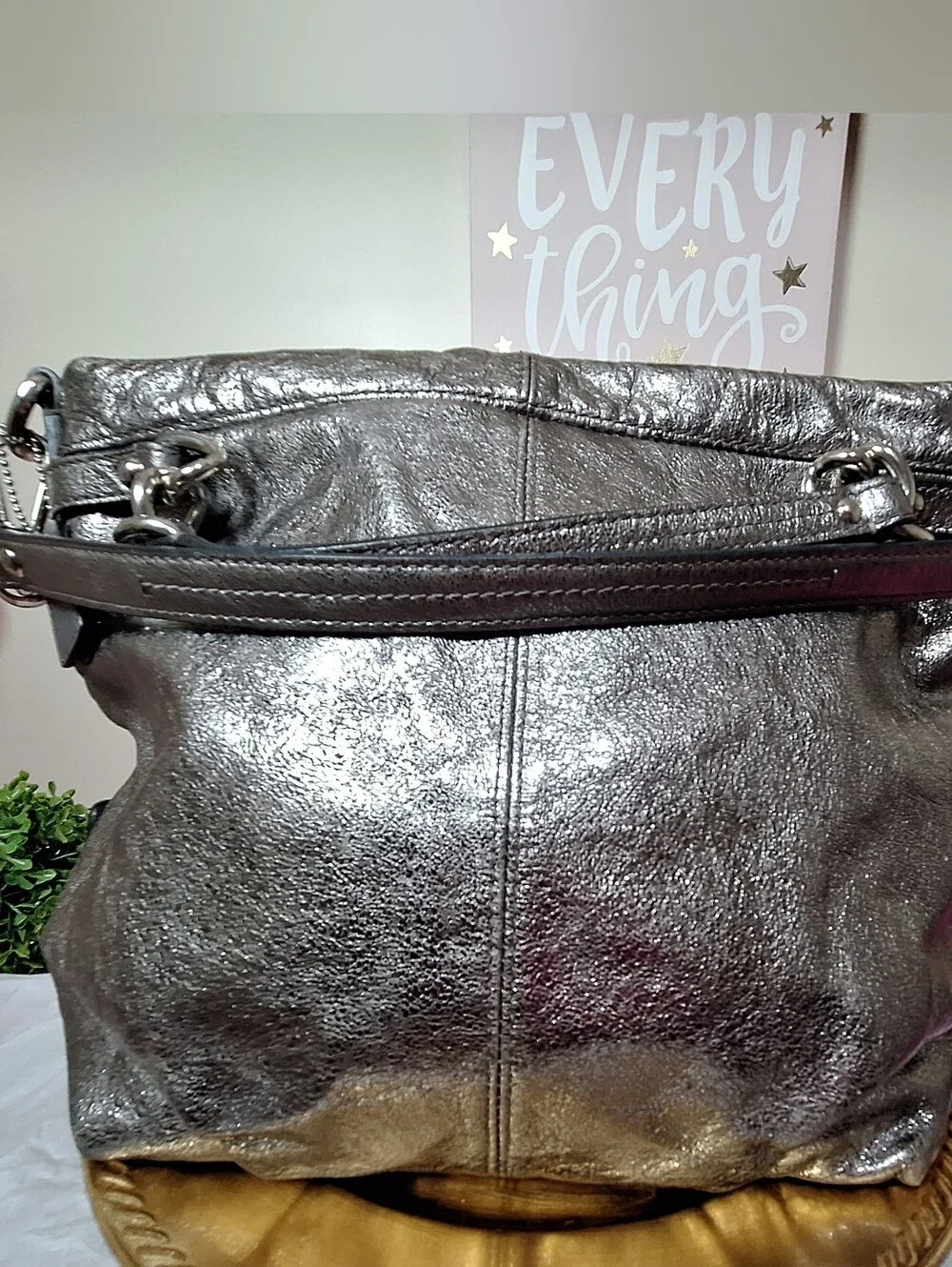 ✨🖤 COACH BROOKE METALLIC PEWTER LEATHER HOBO ✨🖤